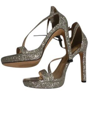 LALA IKAI Silver Glitter Open Toe High Heels Shiny Buckle Shoes EU Sz 37